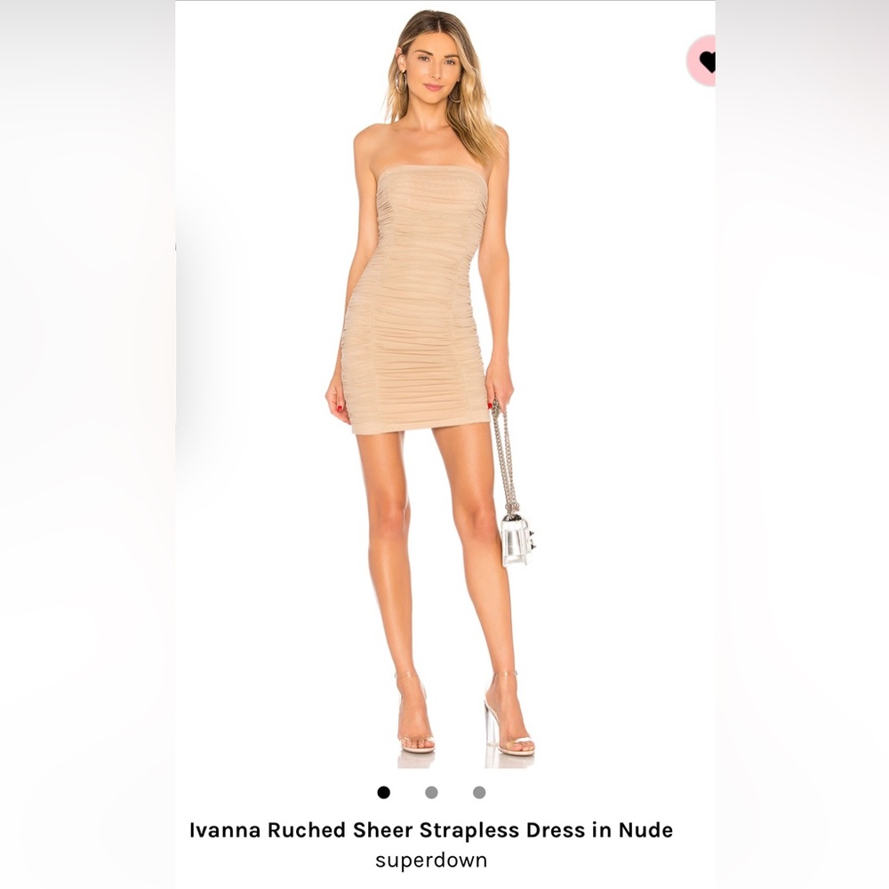 Ivanna Sheer Ruched Strapless Dress in Nude